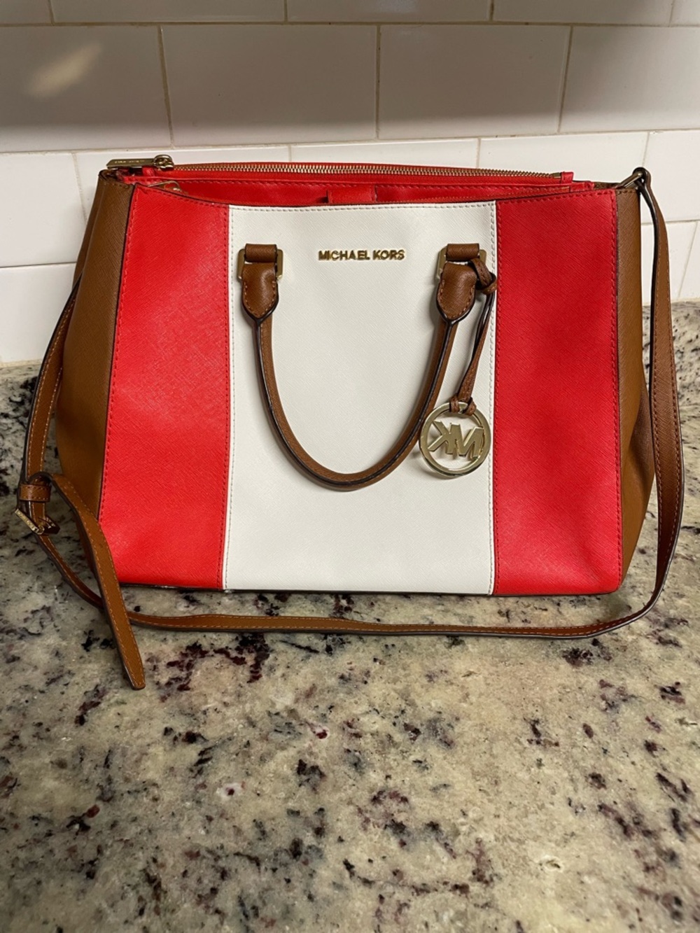 Michael Kors tricolor color-block leather satchel Large Classy purse bag